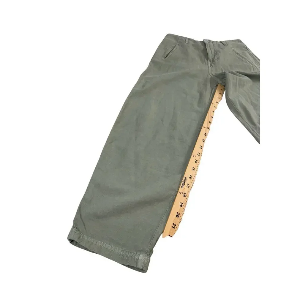 ZARA Pants Womens 6 Green Cotton Linen Twill High Rise Tapered Ankle Barrel NWT